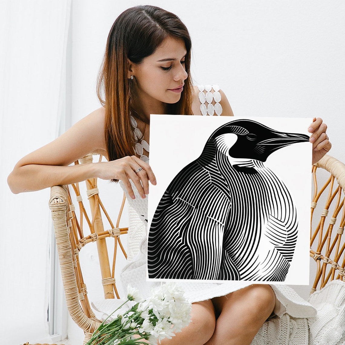 Black And White Line Art Penguin Minimalist Modern Animal Poster - Image 3