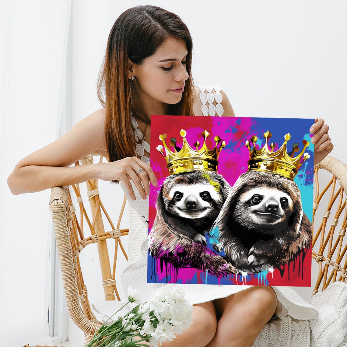 Royal Crowned Sloth Duo Gold Crowns Graffiti Pop Wall Art Poster - Image 3