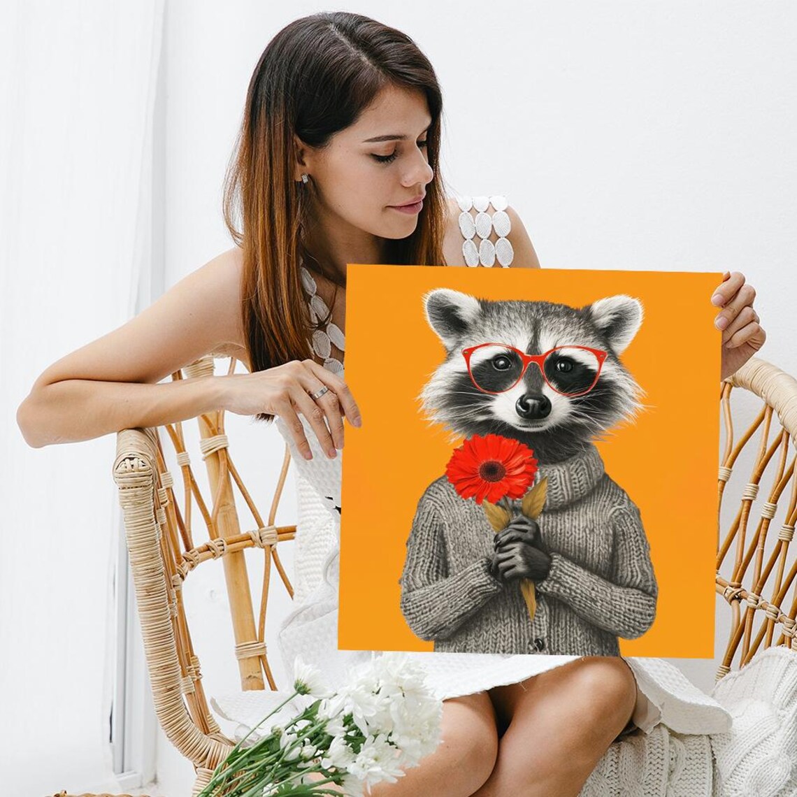 Hipster Raccoon Wall Art Print, Whimsical Pop Decor - Image 3