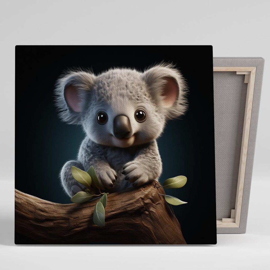 Baby Koala Joey On Eucalyptus Branch Big Eyes Dark Nursery Wall Poster