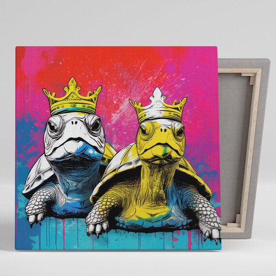 Royal Turtle Duo Art Or Poster Pop Art Street Art Decor Living Room Bedroom Office Game Room Wall Art Yellow Blue Pink White