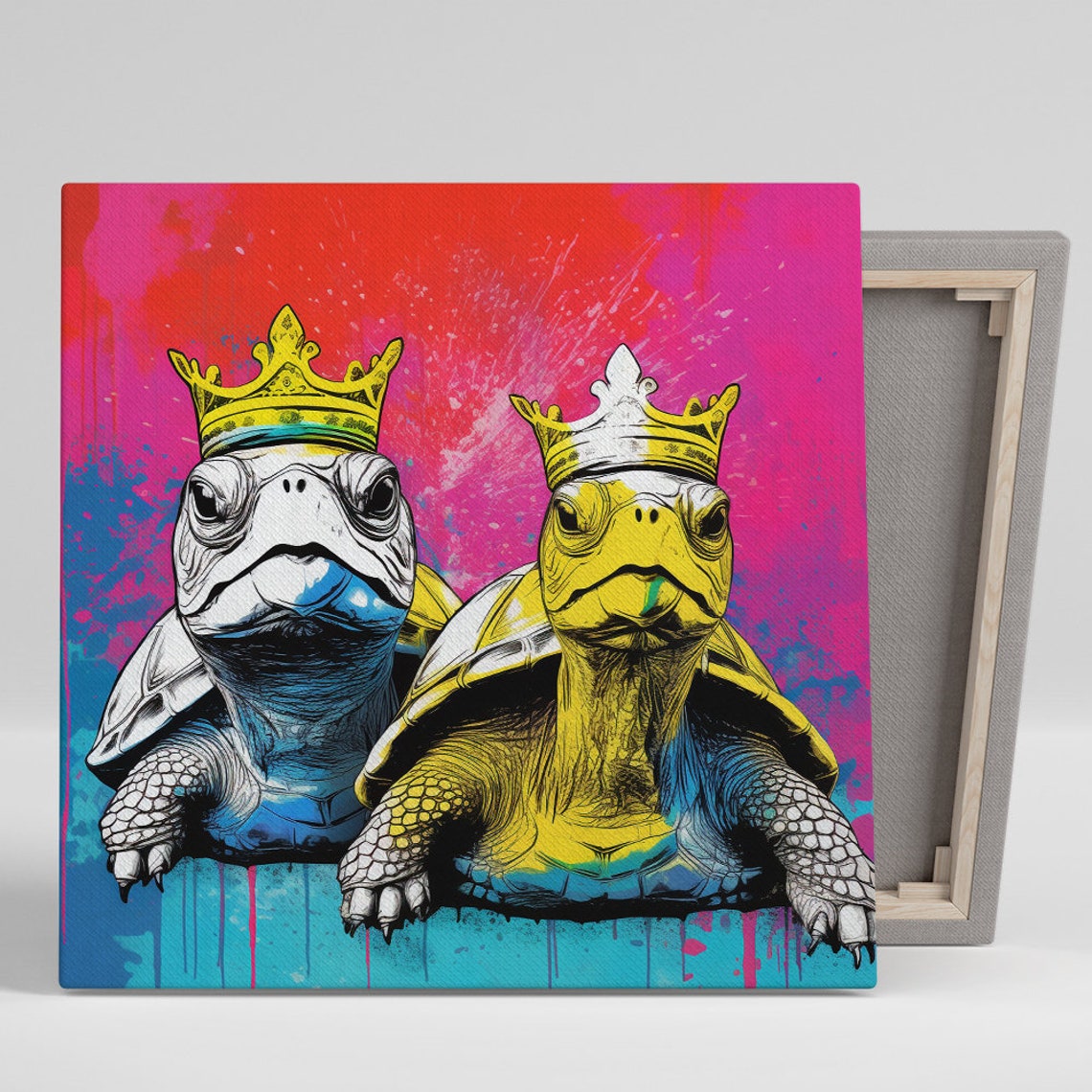 Royal Crowned Turtle Duo Pop Art Pink Blue Street Style Wall Poster