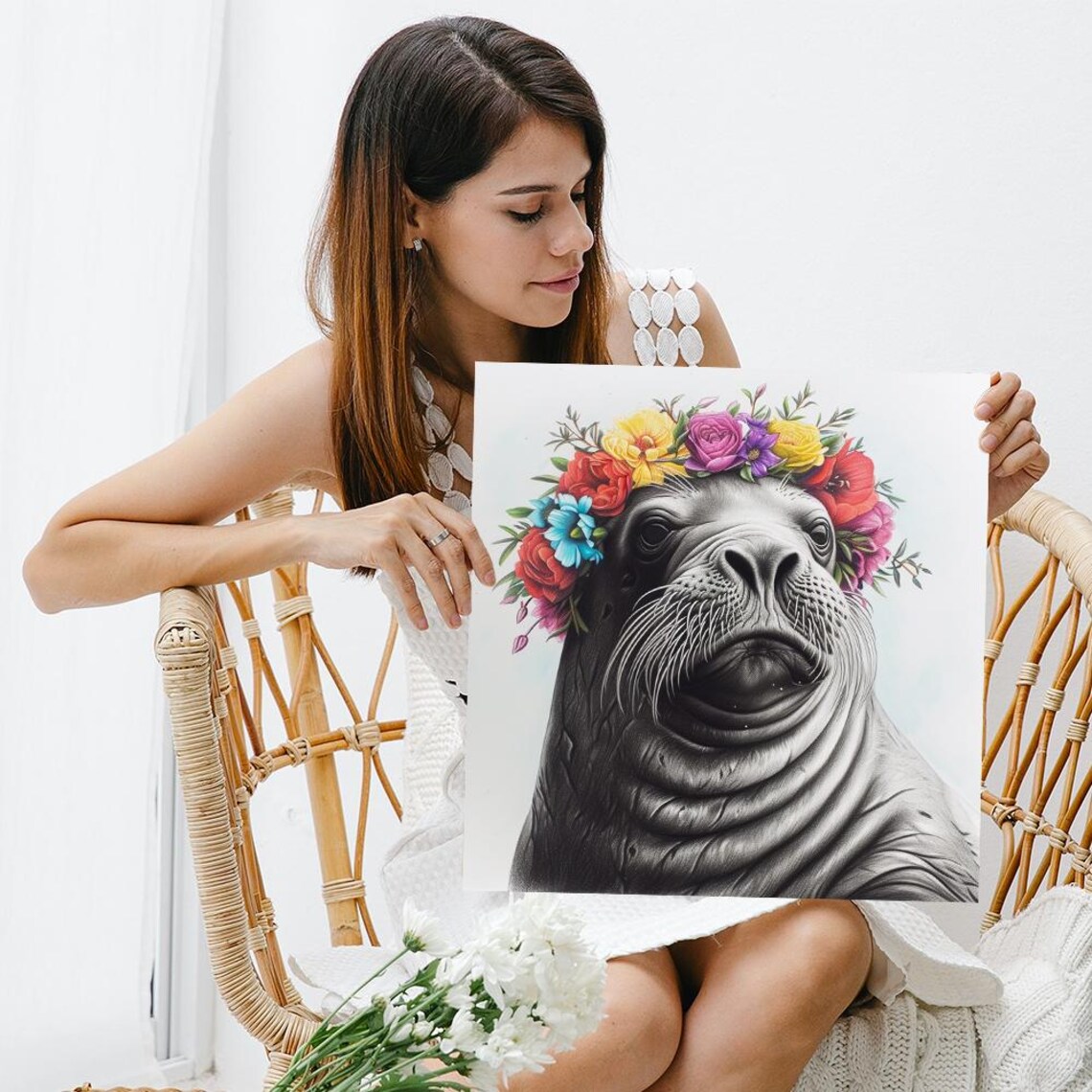 Seal Portrait, Whimsical Modern Eclectic Poster - Image 3