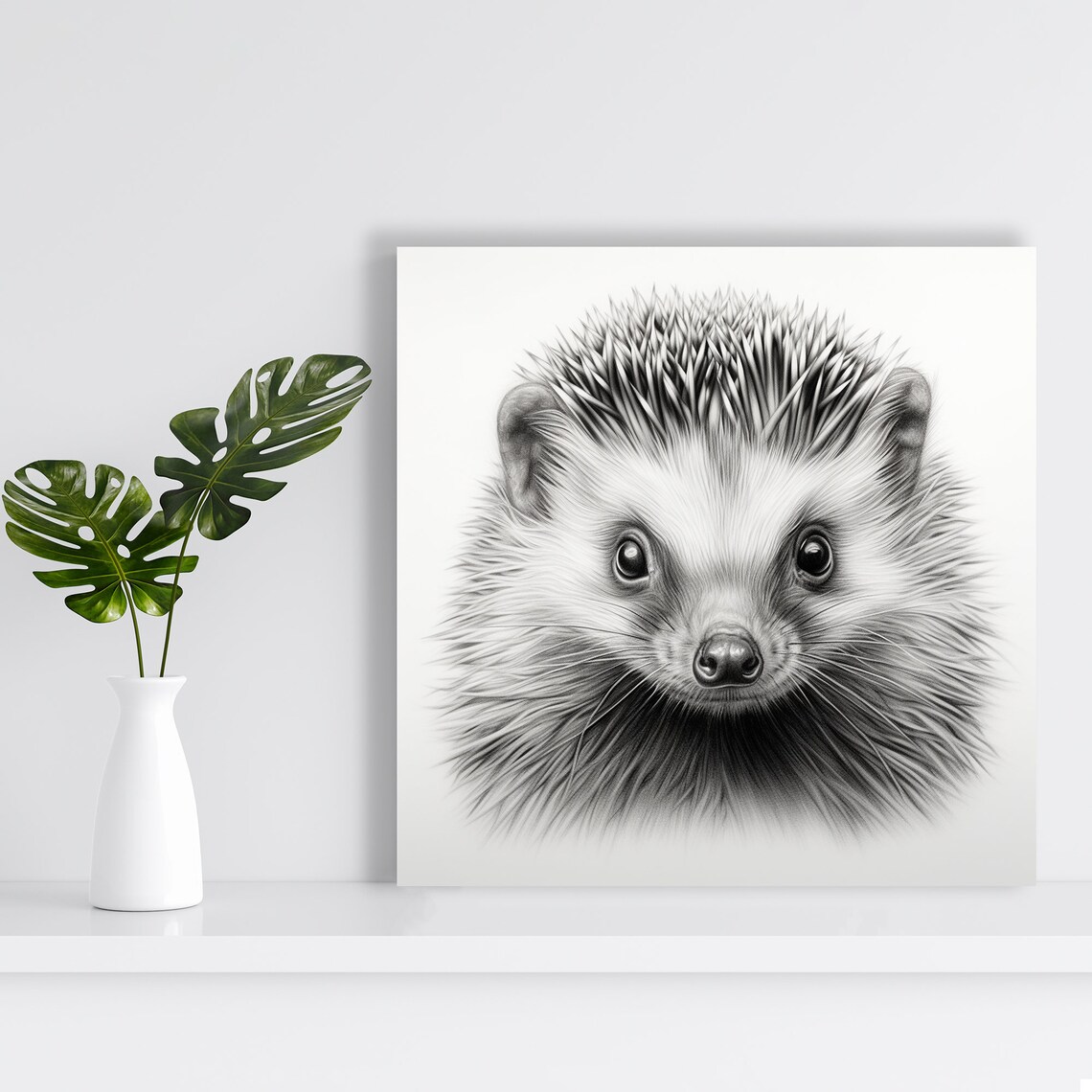 Hedgehog Pencil Sketch Portrait Black White Cute Animal Wall Art - Image 2