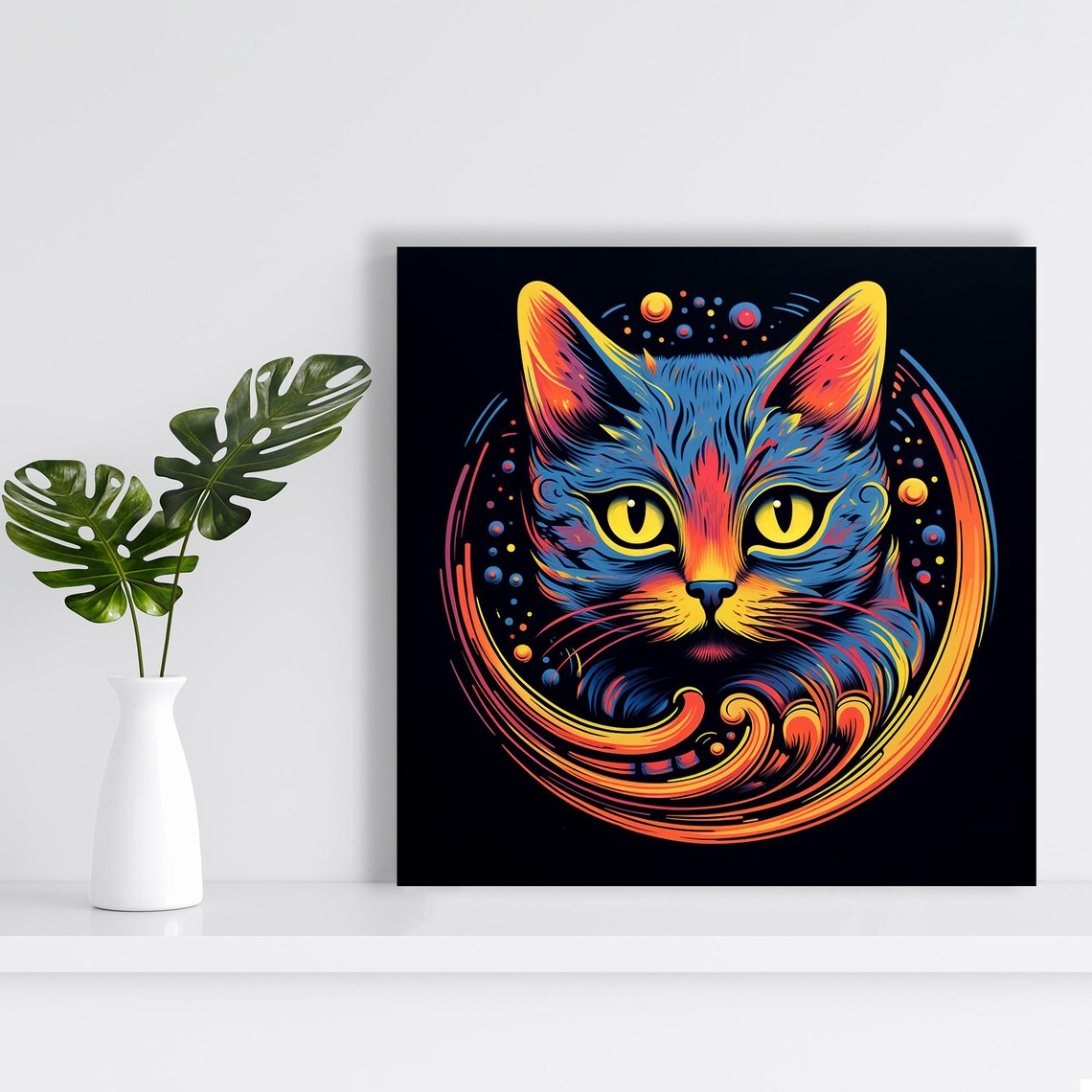 Cosmic Cat Fantasia Art Or Poster Pop Art Bohemian Decor Living Room Bedroom Office Game Room Wall Art Blue Yellow Red Orange - Image 2