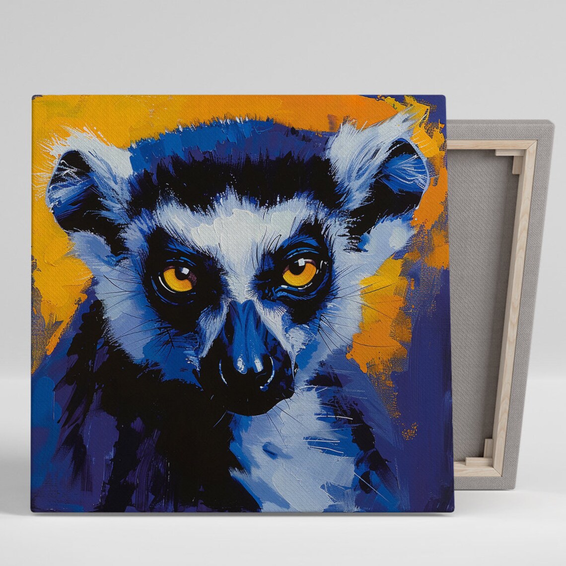 Lemur Amber Eyes Electric Blue Portrait Fiery Orange Wall Art