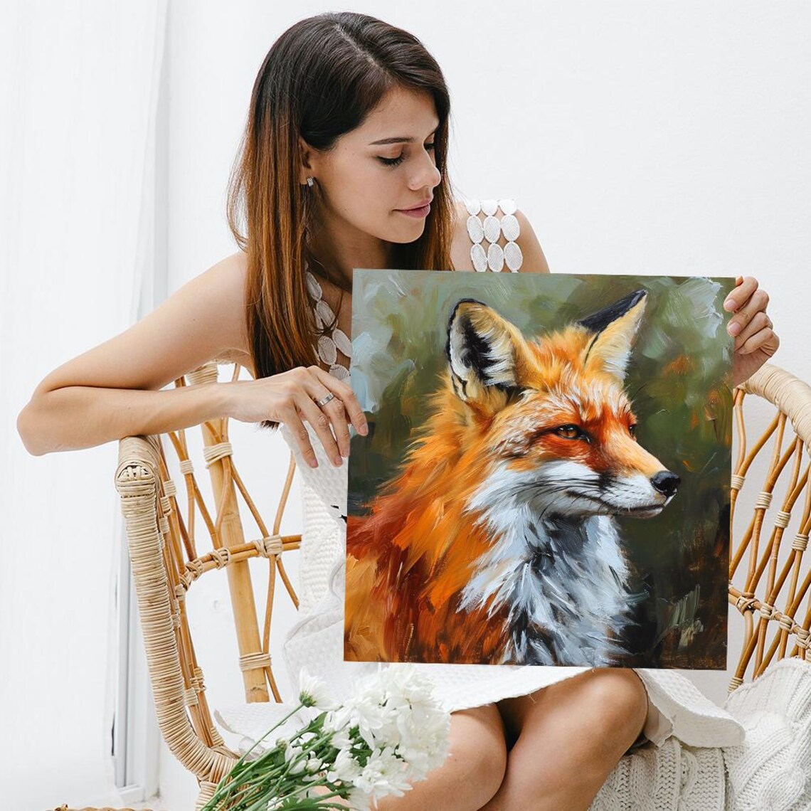 Red Fox Portrait Oil Painting Style Rustic Wildlife Art Poster - Image 3