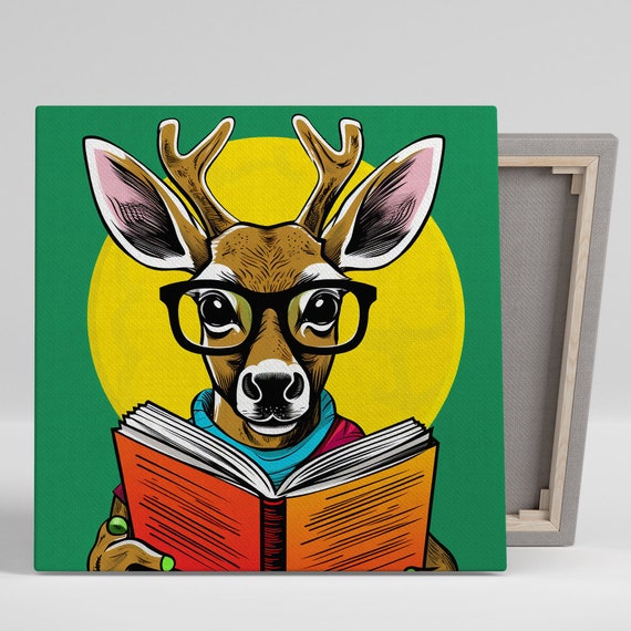 Intellectual Stag Art Or Poster Modern Decor Office Library Childrens Room Living Room Wall Art Brown Yellow Green Black