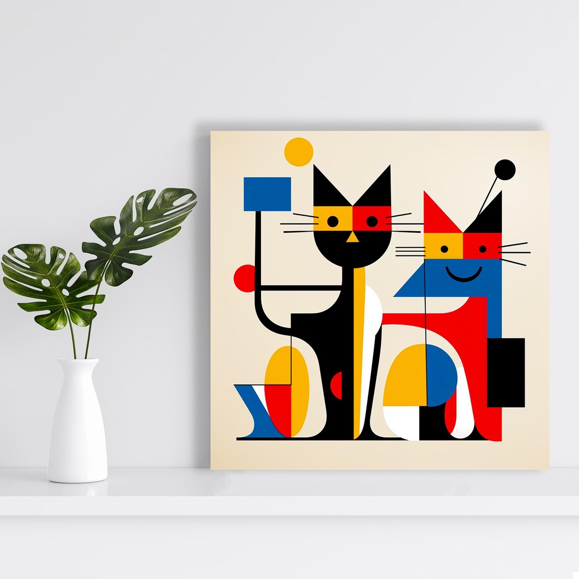 Geometric Cat Duo, Abstract Contemporary Art Print - Image 2