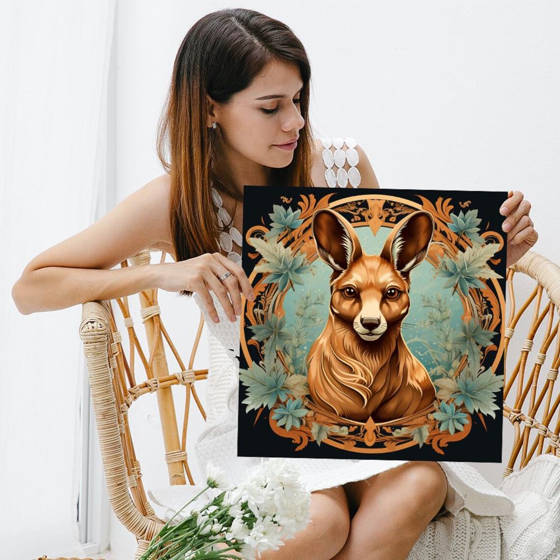 Kangaroo Portrait Art Nouveau Botanical Gold Frame Dark Elegant Poster - Image 3