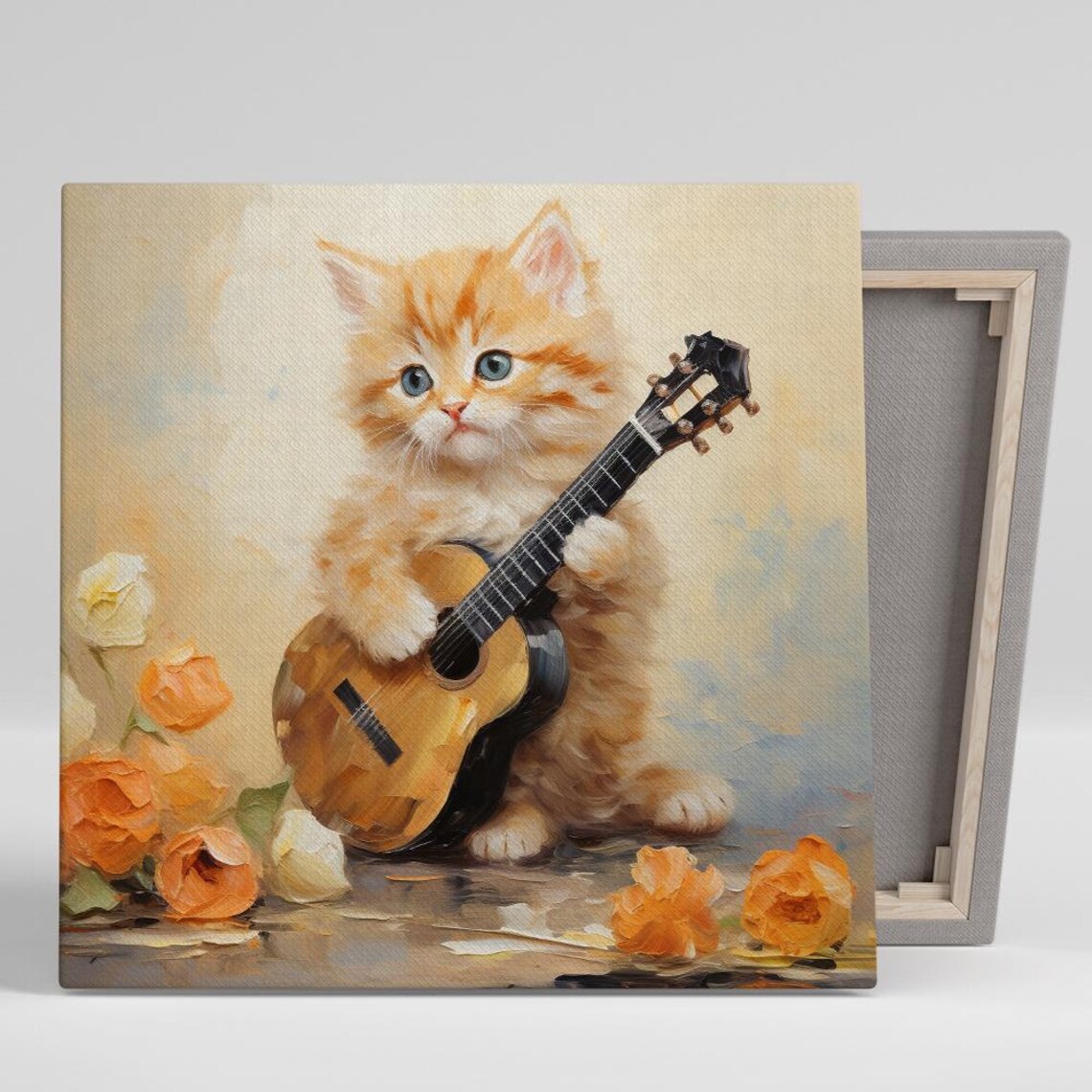 Melodious Kitten Serenade, Whimsical Cat Art Print