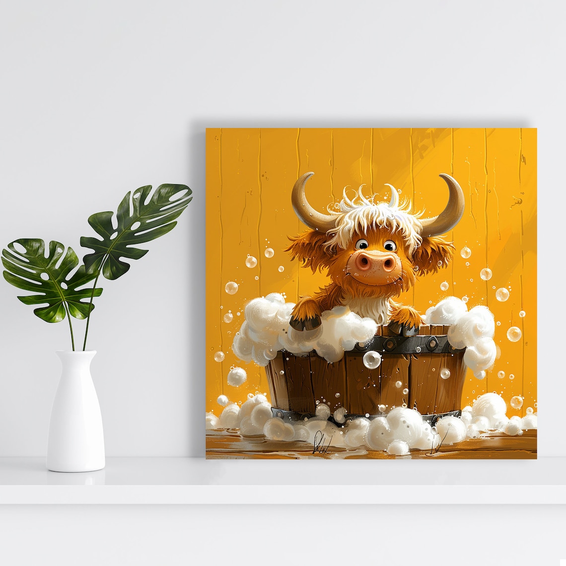 Highland Cow Whimsical Farmhouse Wall Art Print - Image 2