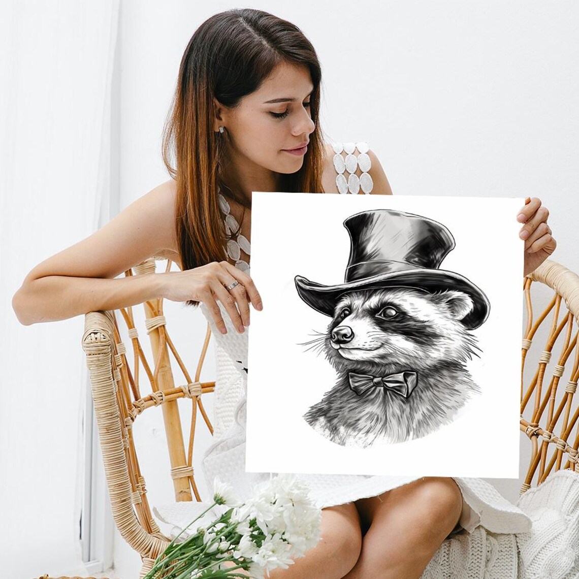 Dapper Raccoon Whimsical Vintage Wall Art Print - Image 3