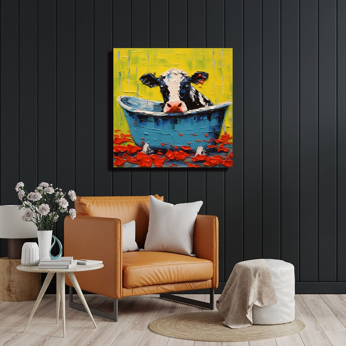 Cow In Bathtub Abstract Animal Bathroom Art Print - Image 4