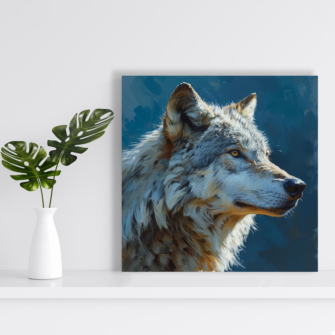 Arctic Wolf Profile Painterly Blue Toned Majestic Wildlife Portrait Poster - Image 2