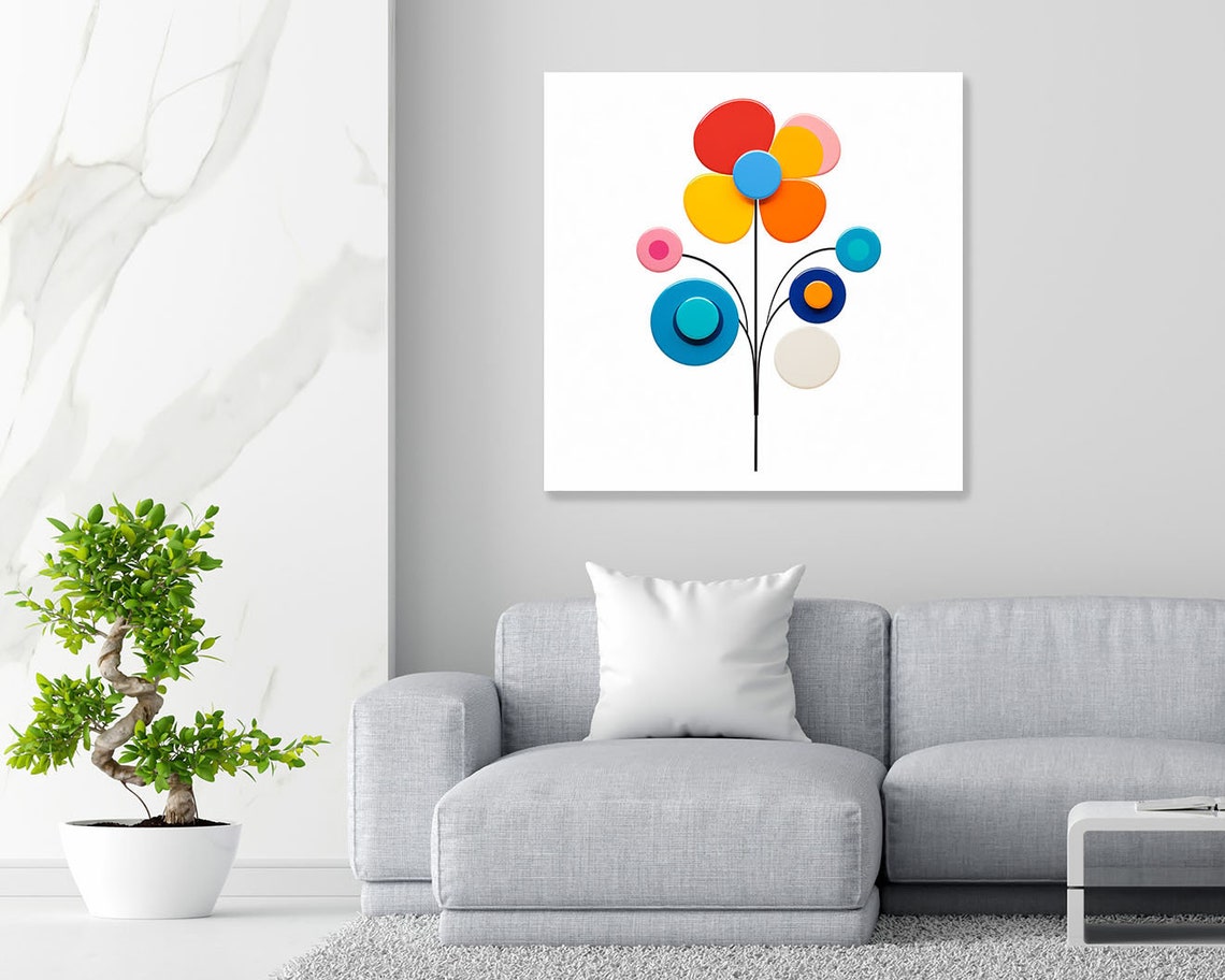 Scandinavian Paper Cut Flowers Round Petals Red Blue Modern Art Poster - Image 2