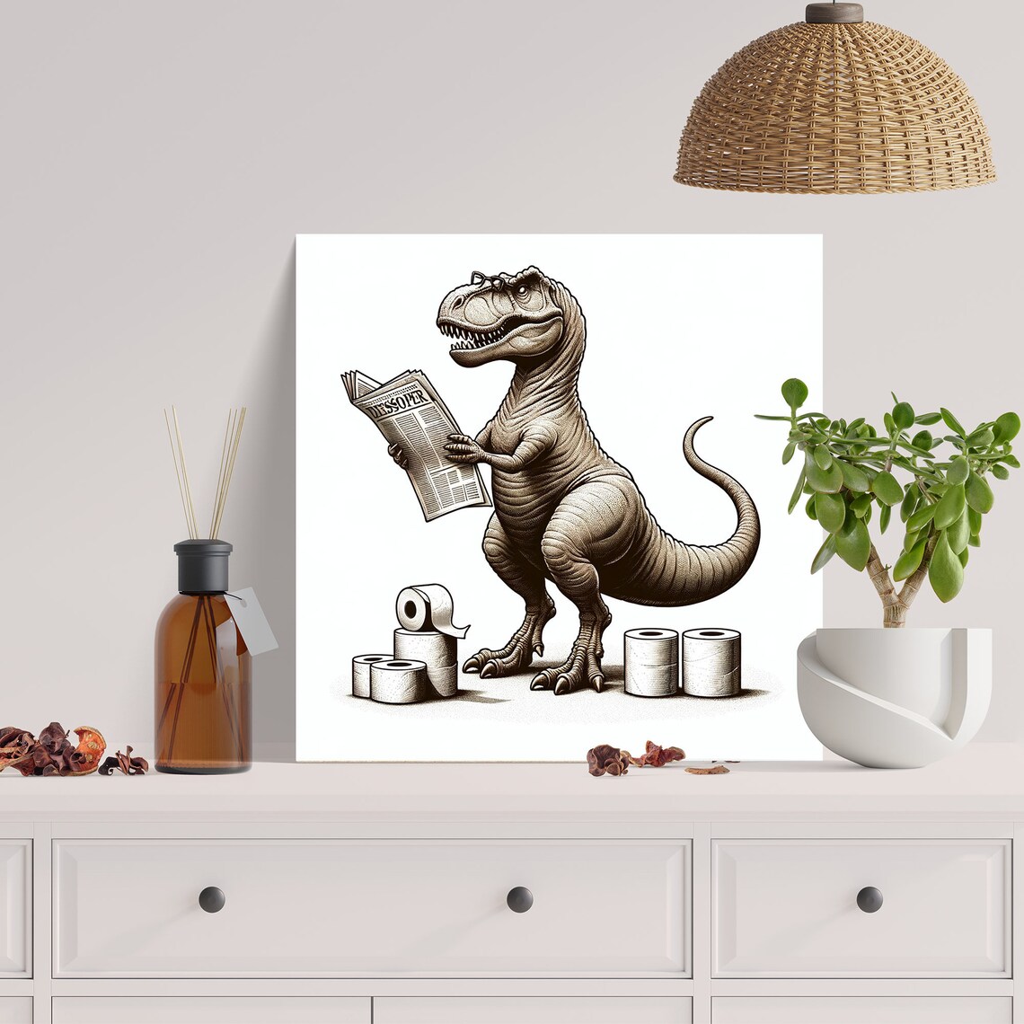 Dinosaur Bathroom Decor, Funny Animal Wall Art Print - Image 2