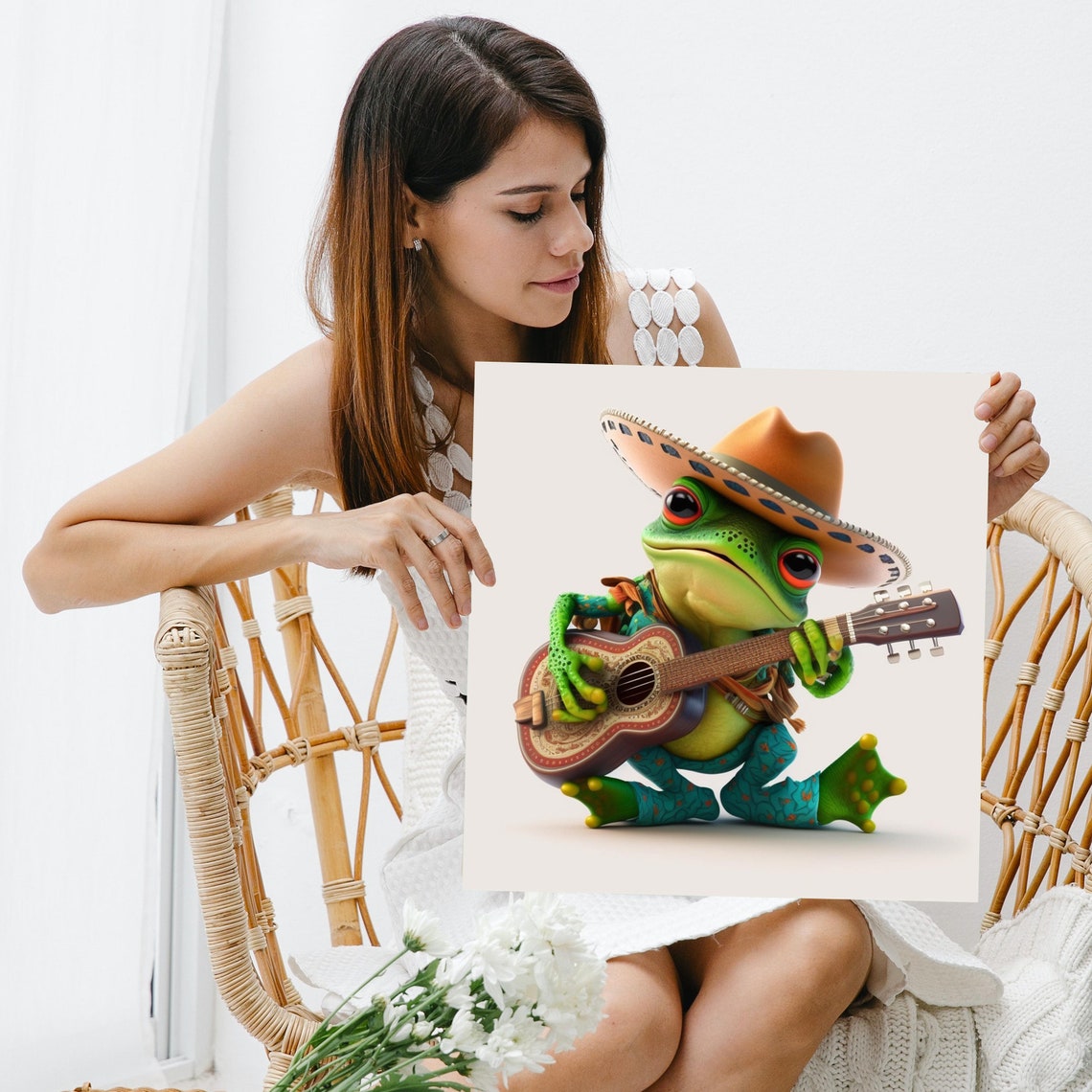 Cowboy Frog Playing Guitar Fun Whimsical Music Lover Animal Art Print - Image 3