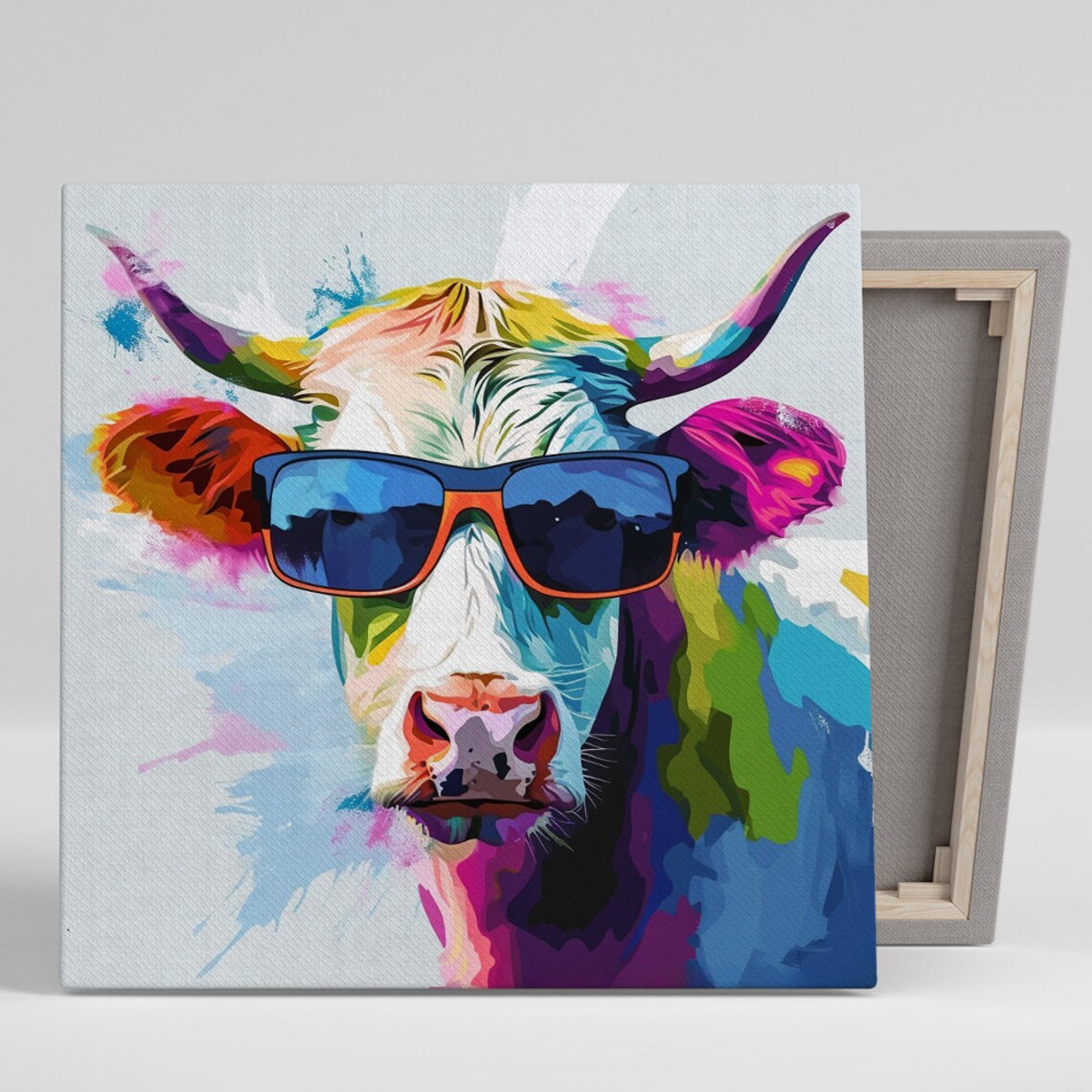Colorful Cow Sunglasses Watercolor Pop Art Fun Farm Animal Poster
