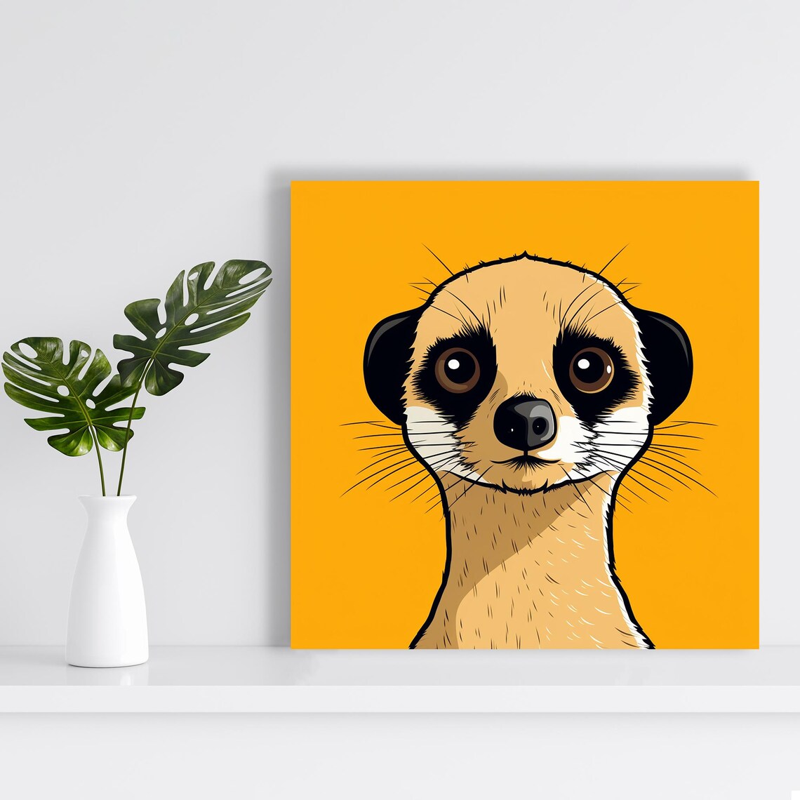 Curious Meerkat Face Close Up Pop Art Portrait Yellow Poster - Image 2