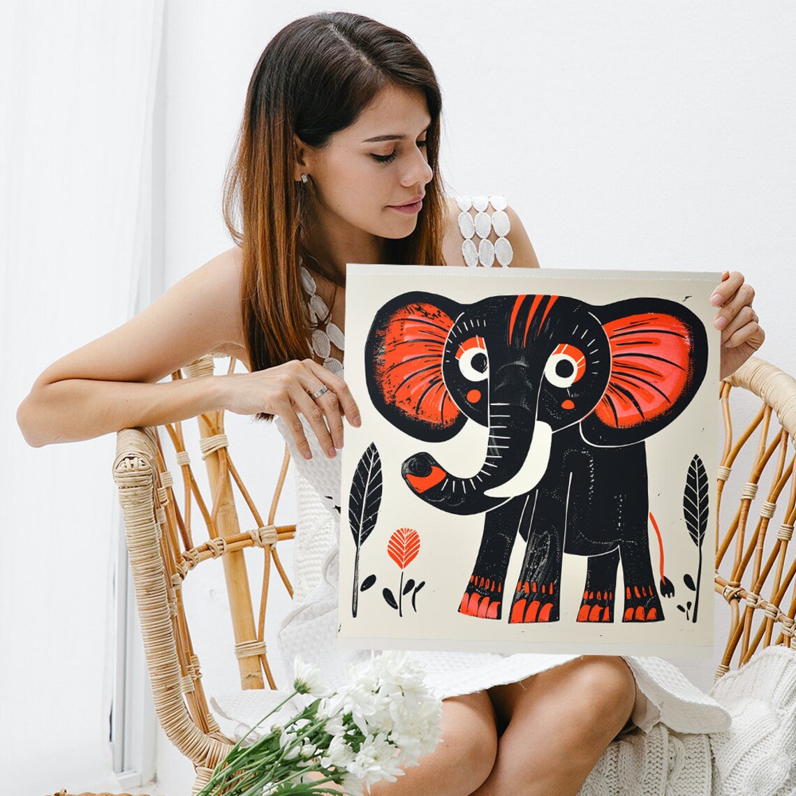 Stylized Elephant Jungle Poster, Retro Scandinavian Decor - Image 3