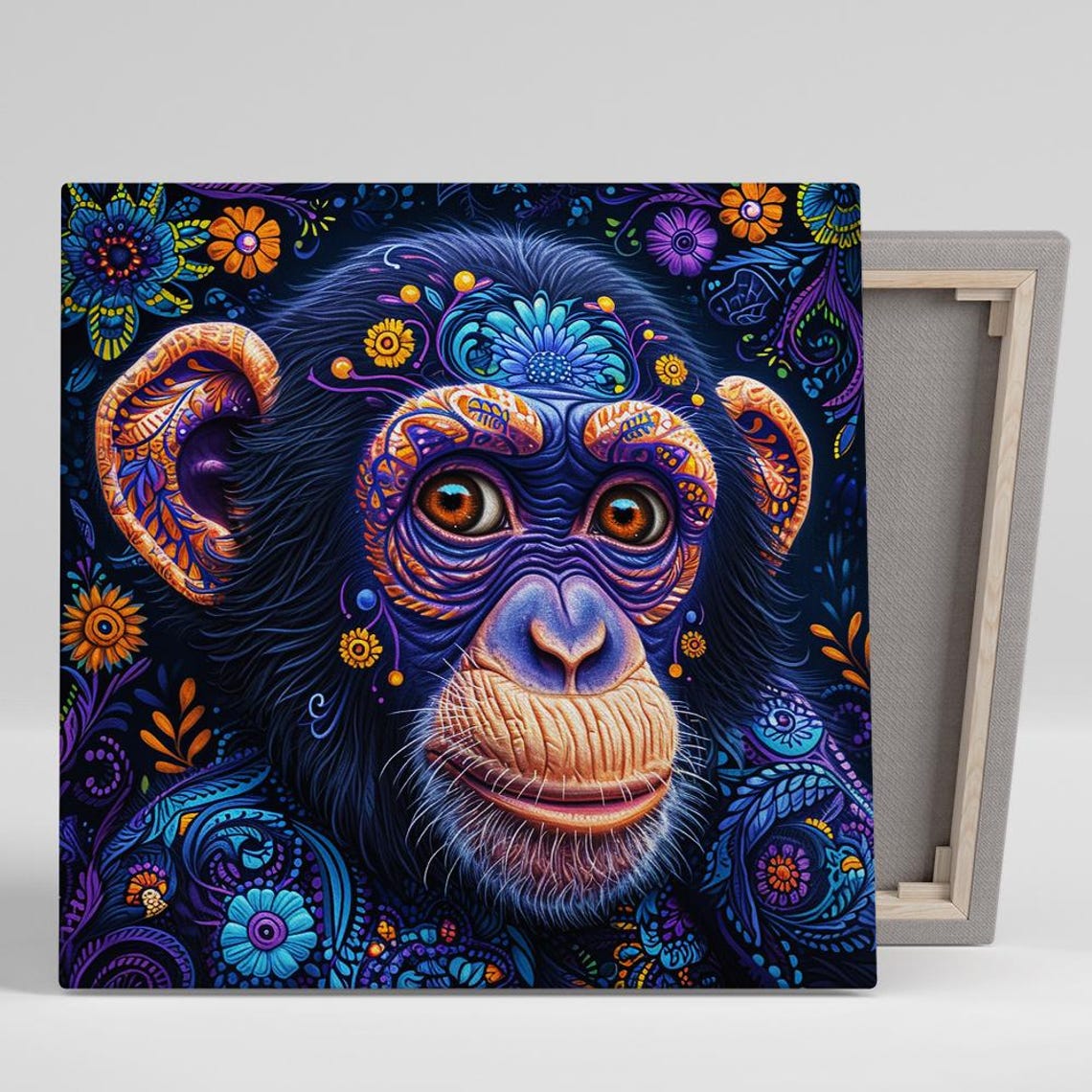Surreal Chimpanzee with Ornamental Patterns Psychedelic Animal Poster