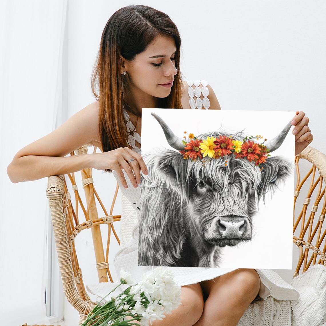 Highland Cow Rustic Farmhouse Bohemian Art Print - Image 3