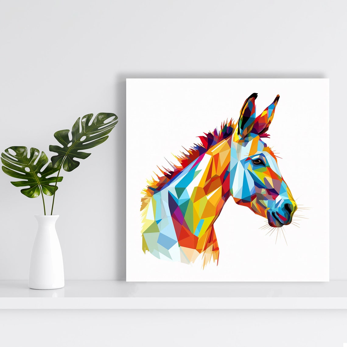 Geometric Donkey Portrait Poster Rainbow Low Poly Colorful Decor - Image 2