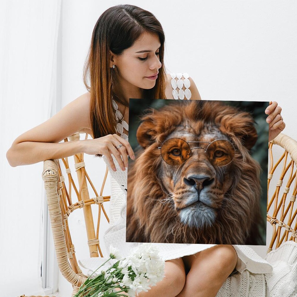 Wise Lion Wearing Glasses Scholar Hipster Portrait Animal Art Poster - Image 3