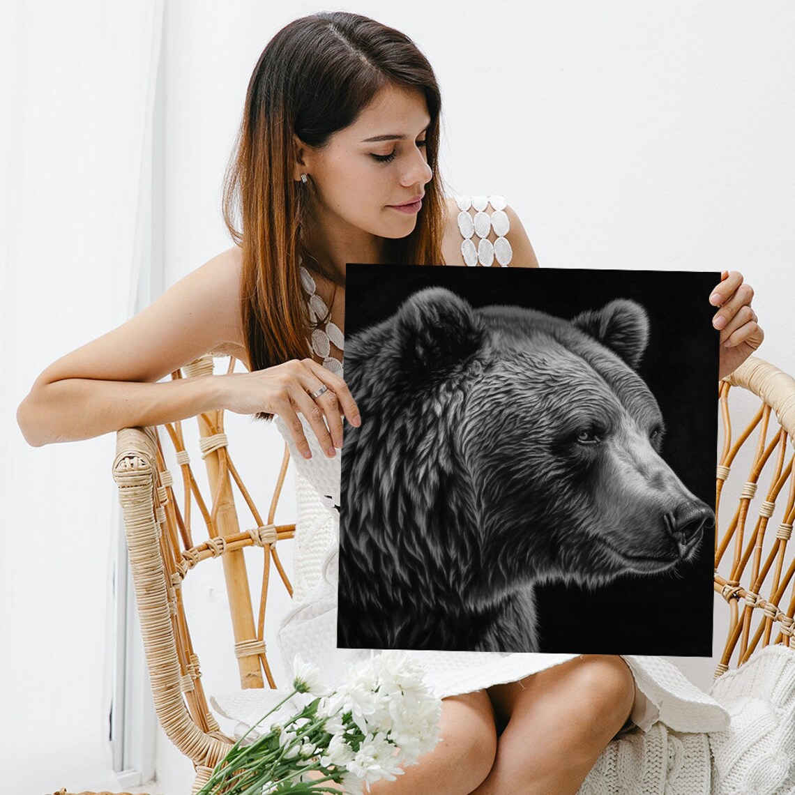 Bear Portrait Art Print, Rustic Modern Minimalist - Image 3