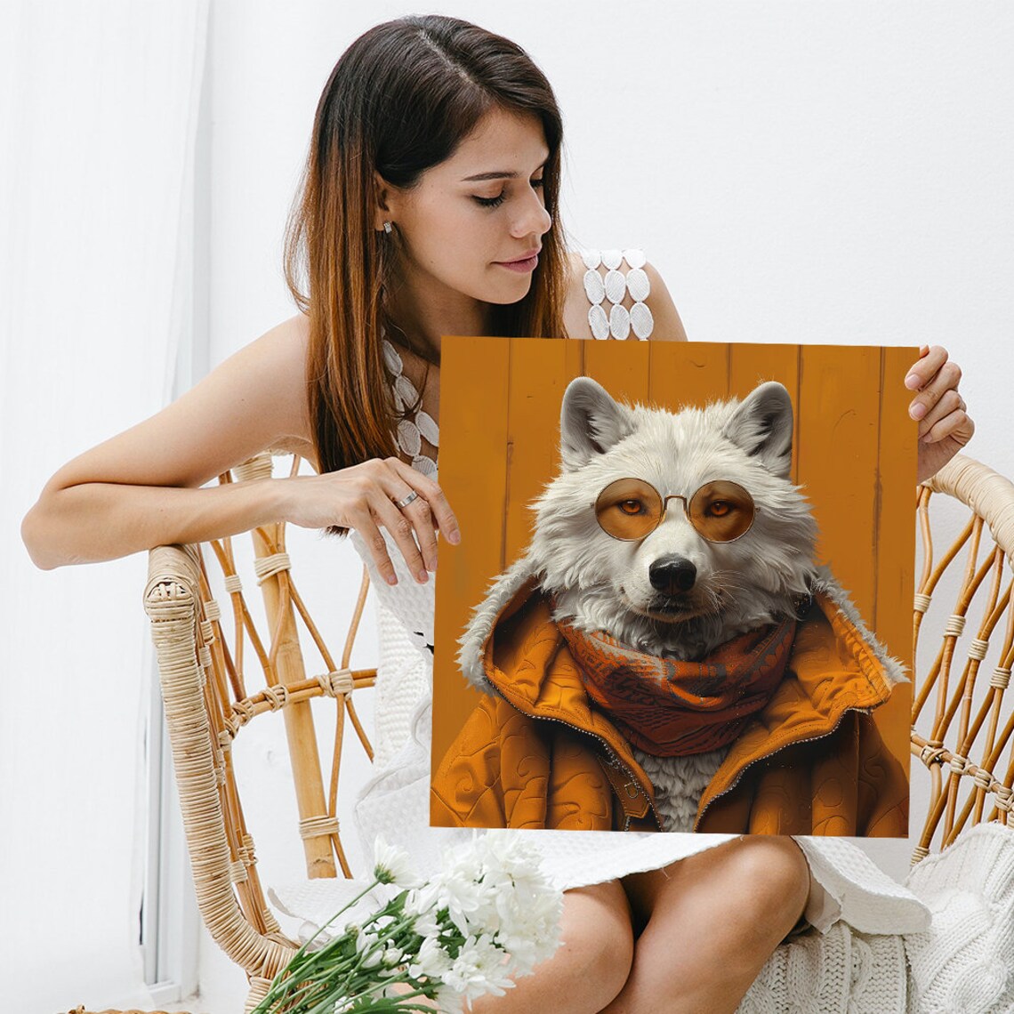 Hipster Wolf Whimsical Animal Decor Wall Art Print - Image 3
