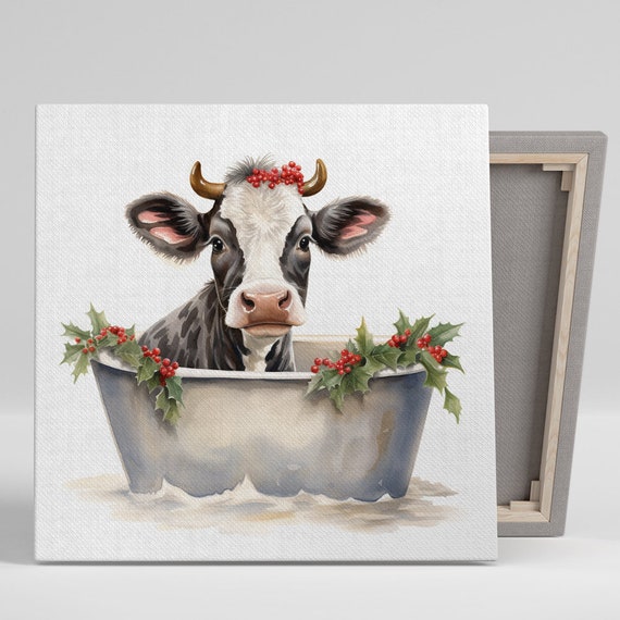 Cow Bathtub Art Print, Whimsical Farmhouse Decor