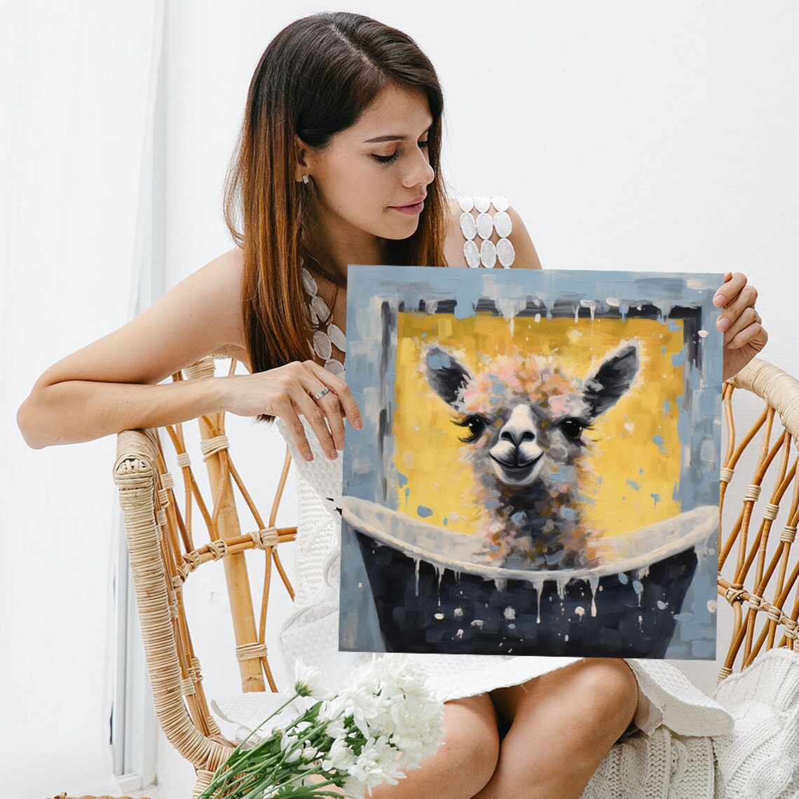 Llama in Bathtub Bathroom Decor Wall Art Print - Image 3