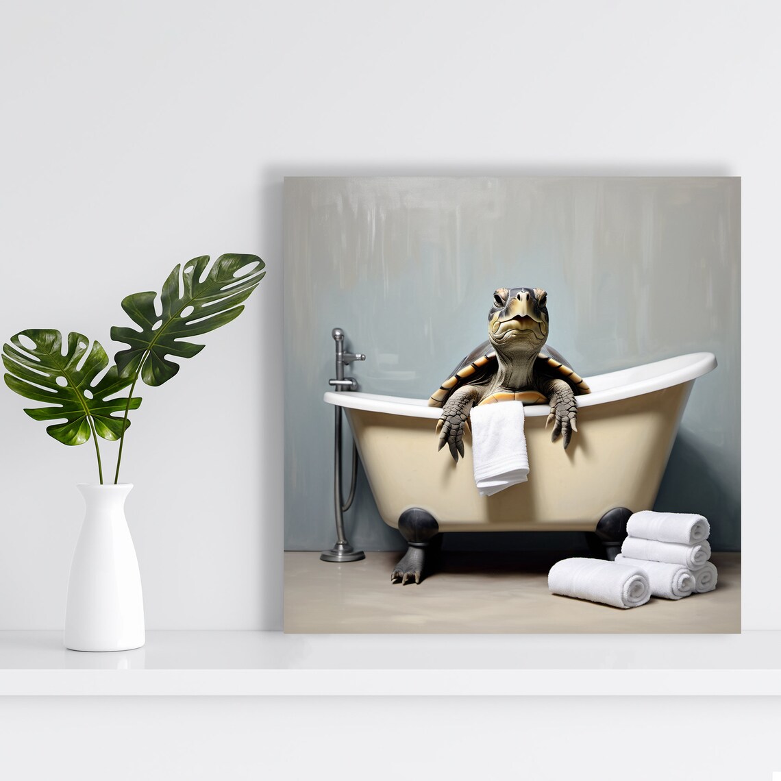 Sea Turtle Bathtub Spa Day Funny Bathroom Towel Relaxing Wall Art - Image 2