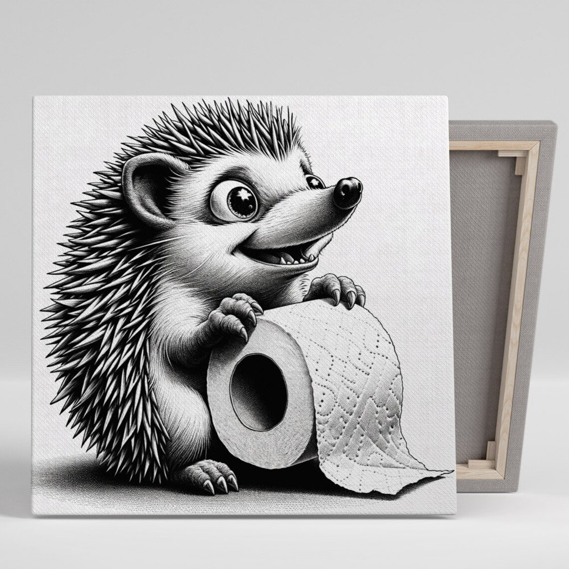 Adorable Hedgehog Holding A Toilet Paper Roll Black And White Cute Wall Poster