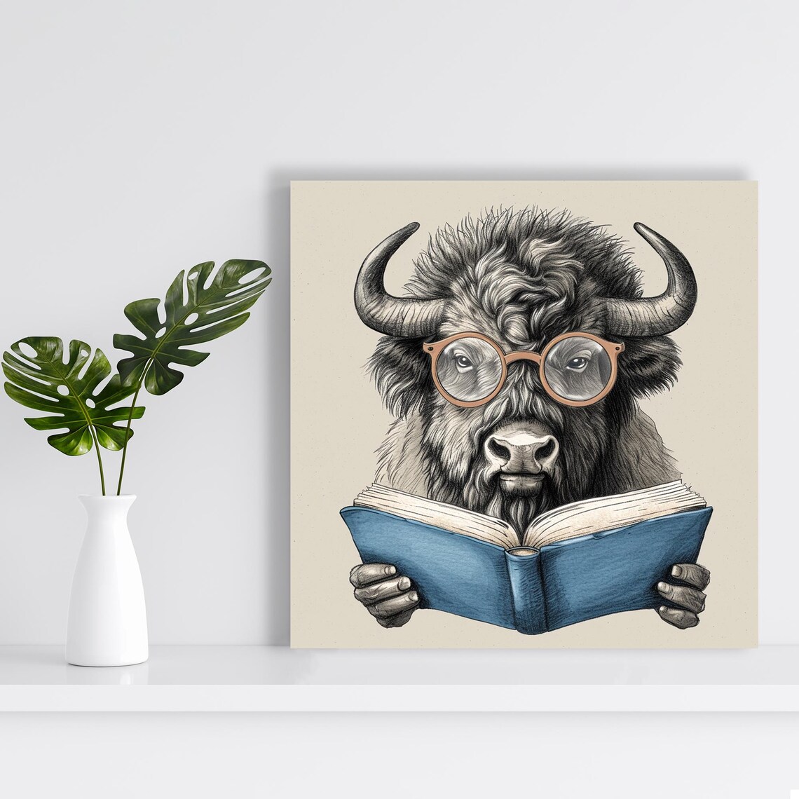 Intellectual Bison Bohemian Art Print, Study Decor - Image 2