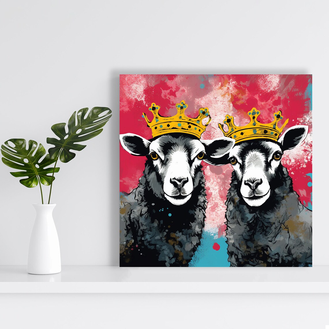 Royal Sheep Duo, Whimsical Pop Art Wall Art Print - Image 2