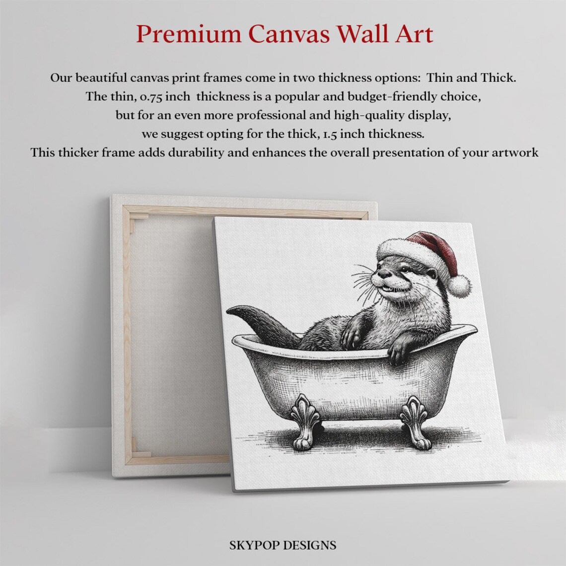 Christmas Otter In Santa Hat Vintage Bathtub Sketch Wall Art Poster - Image 4
