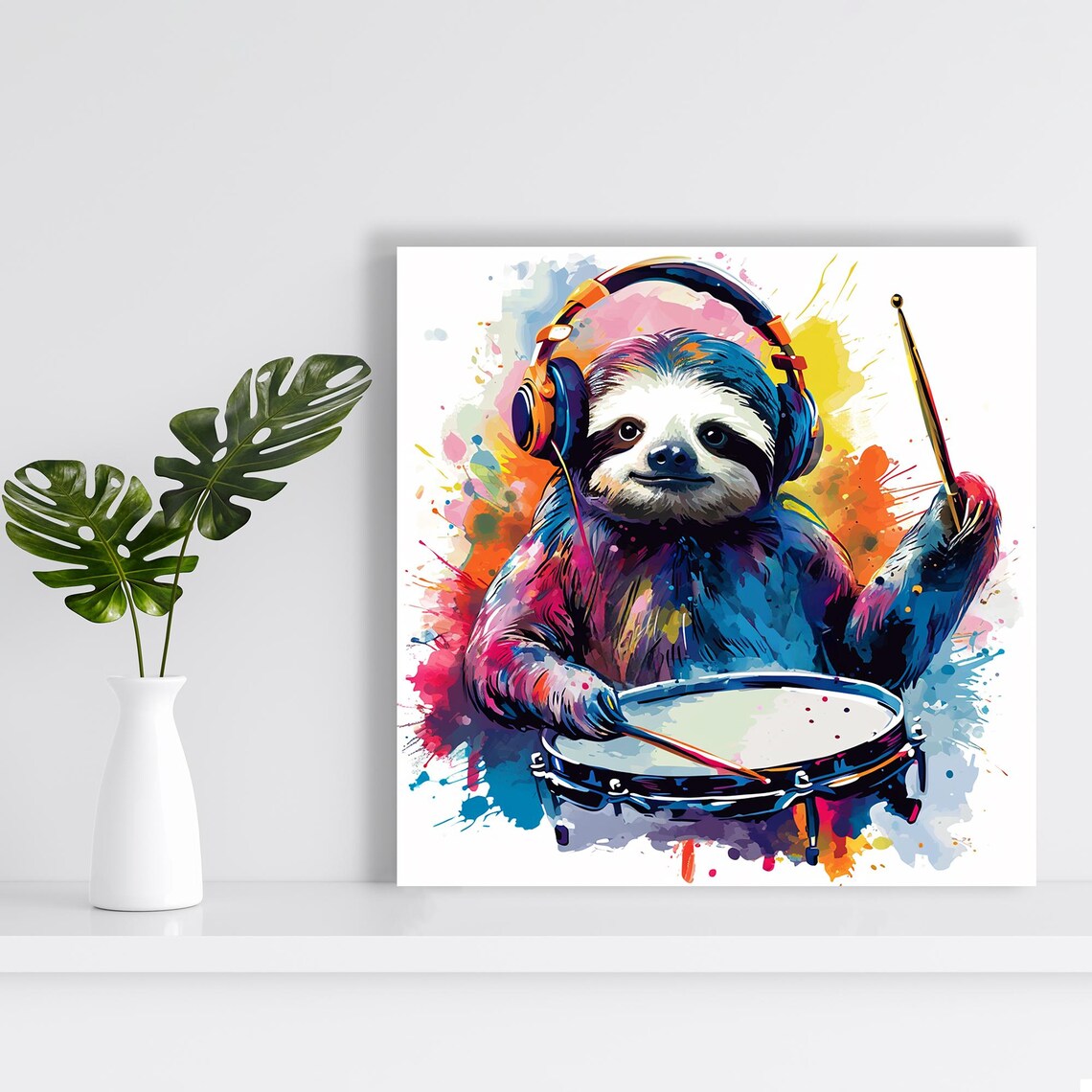 DJ Sloth Whimsical Pop Animal Game Room Poster Print - Image 2