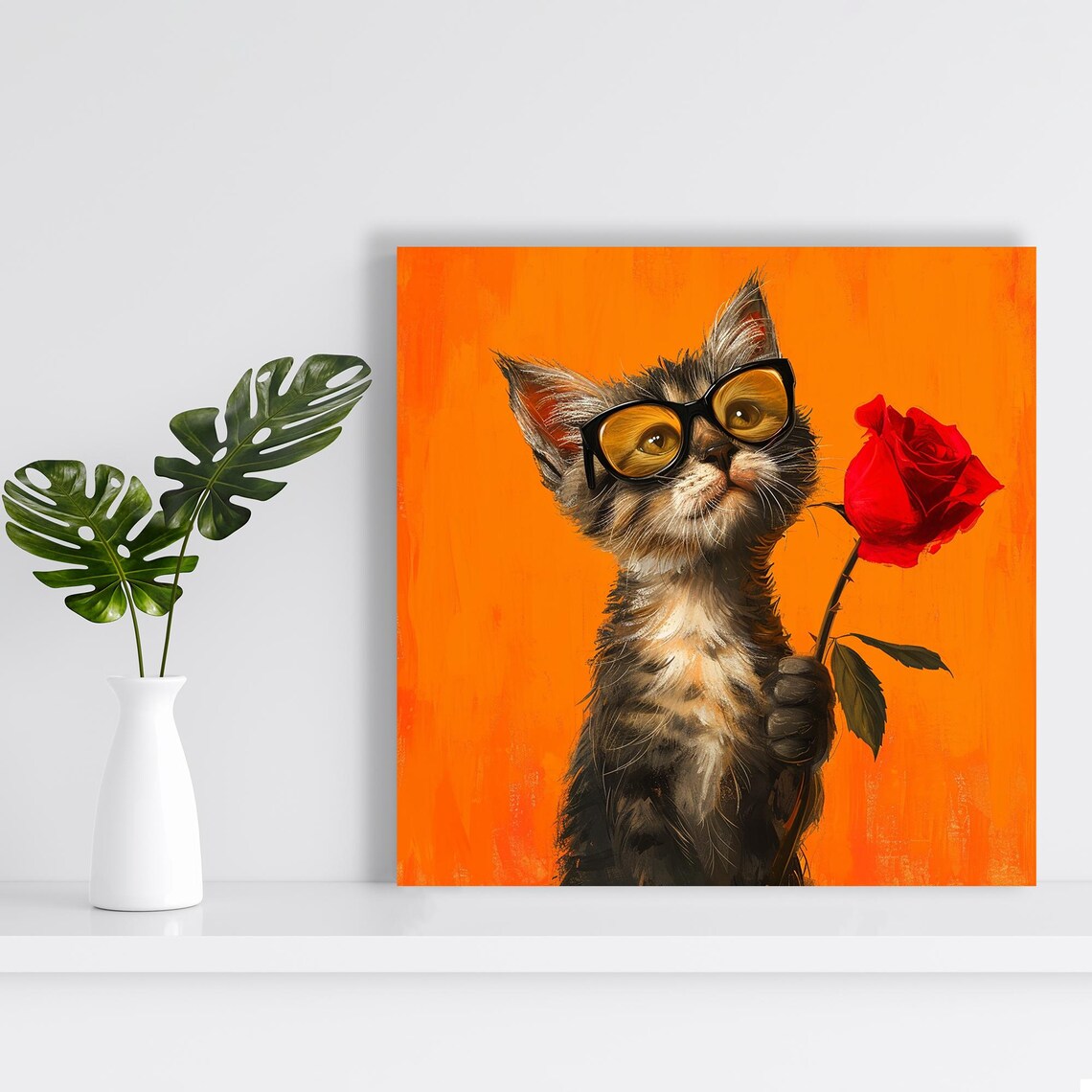Cool Kitten Sunglasses Red Rose Hipster Funny Cat Orange Art Poster - Image 2