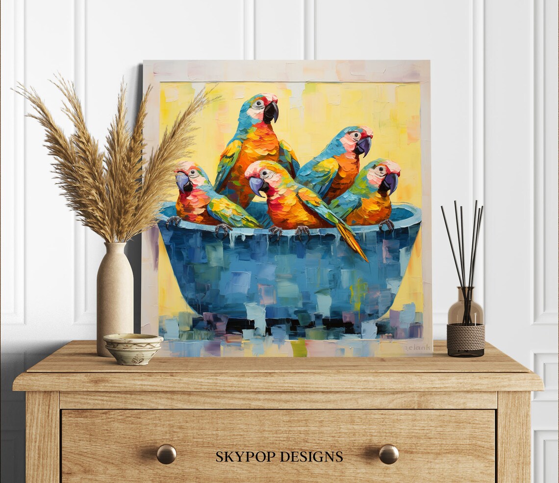 Parrots in Bathtub Nursery Bathroom Art Print - Image 2