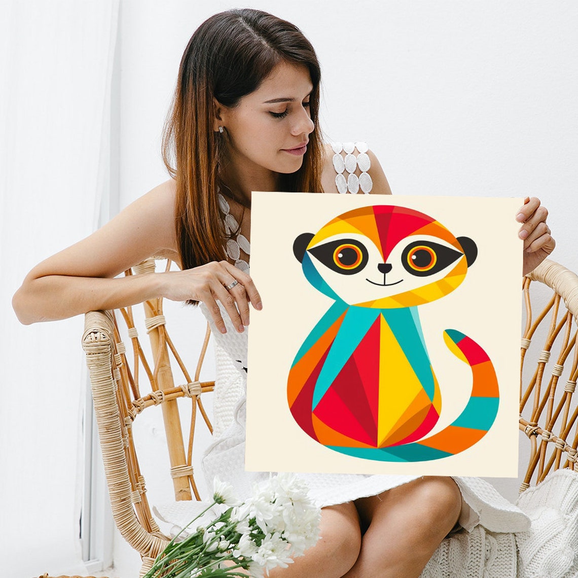 Geometric Meerkat Colorful Rainbow Faceted Modern Nursery Poster - Image 3