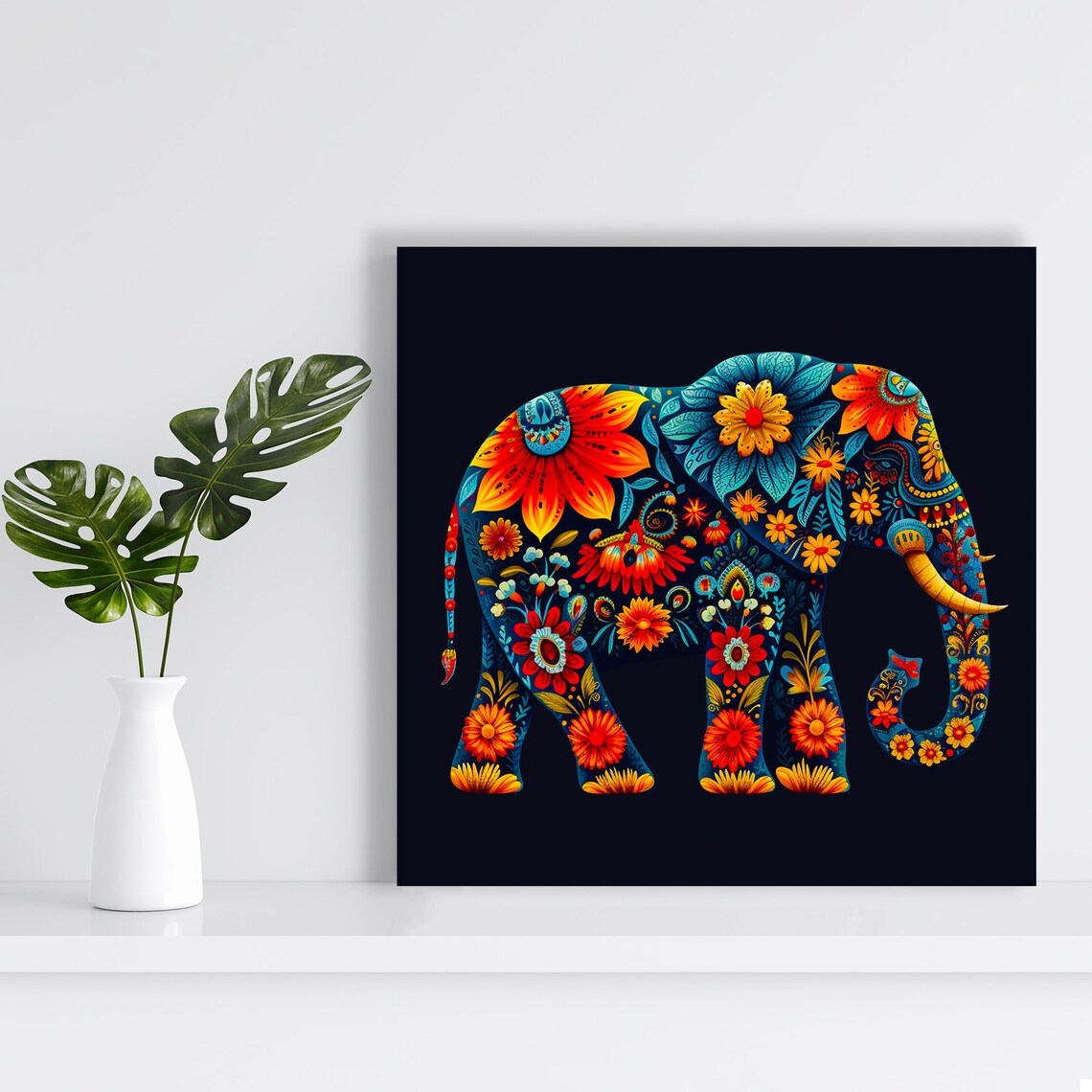 Elephant Floral Mosaic Art Print, Bohemian Decor - Image 2