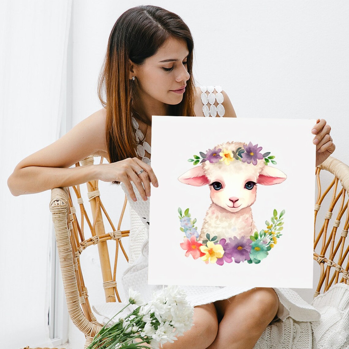 Enchanted Lamb Blossom Art Print, Whimsical Nursery - Image 3