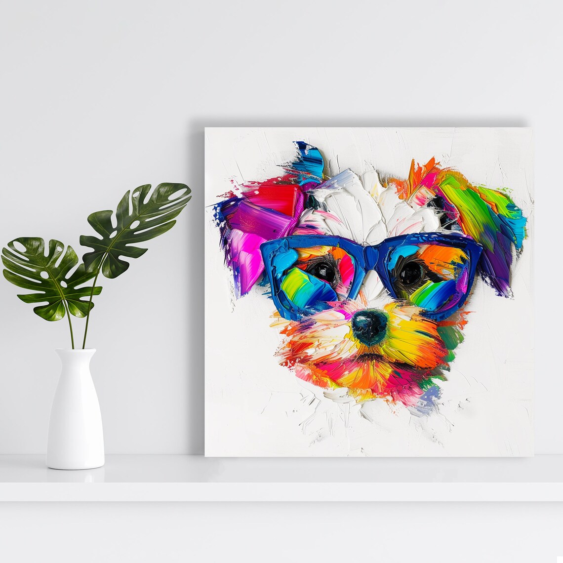 Colorful Puppy Wearing Blue Glasses Pop Art Style Portrait Wall Poster - Image 2