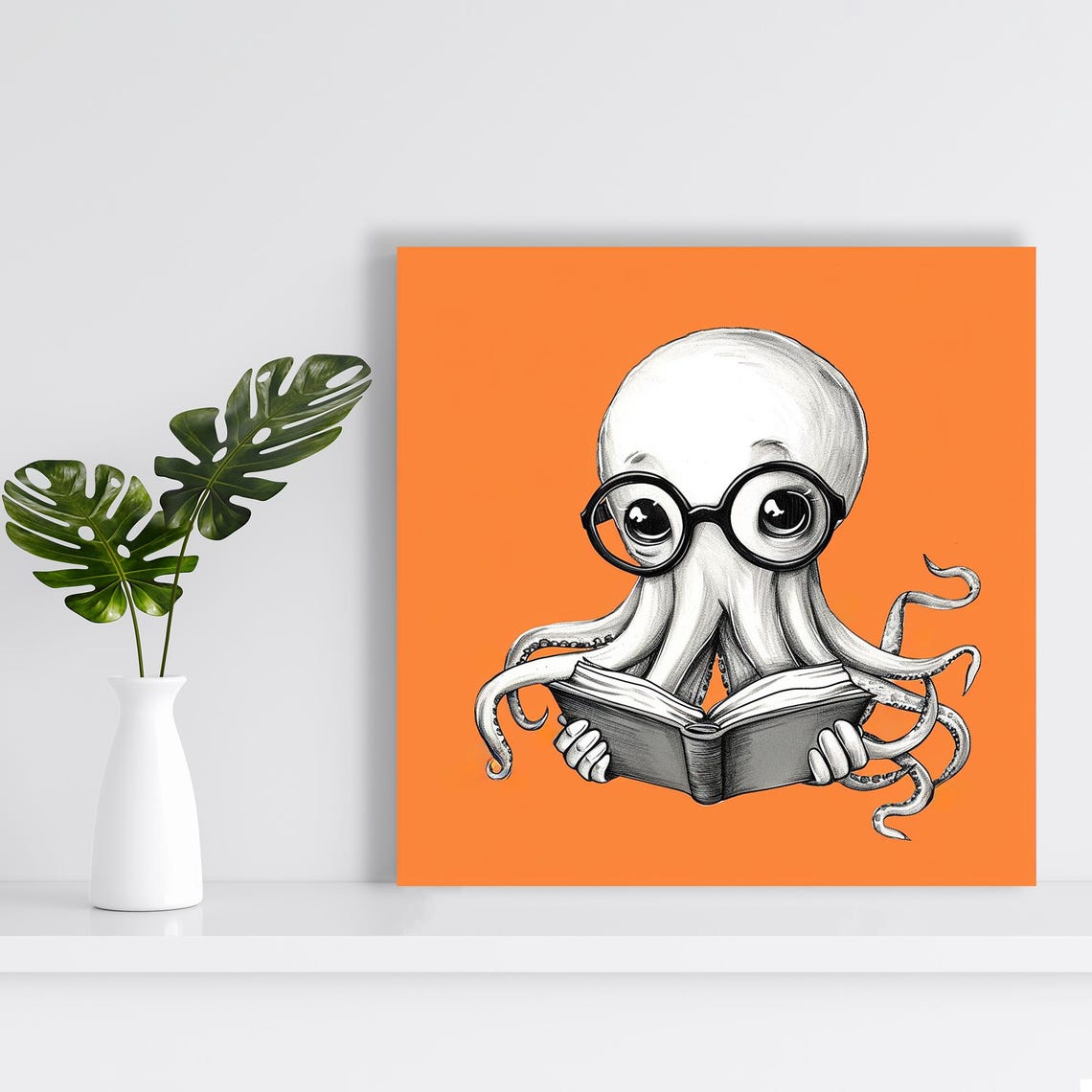 Scholarly Octopus Reading Book Glasses Cute Library Animal Poster - Image 2