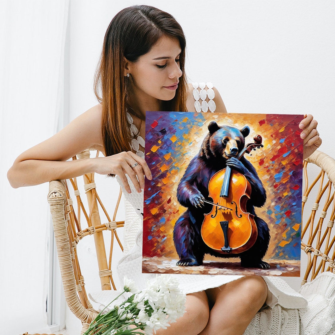 Bear Playing Cello Musical Symphony Colorful Impressionist Poster - Image 3