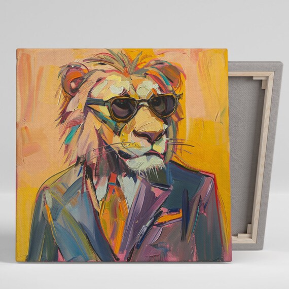 Cool Lion Wearing Sunglasses and Suit Pop Art Vibrant Fun Wall Poster