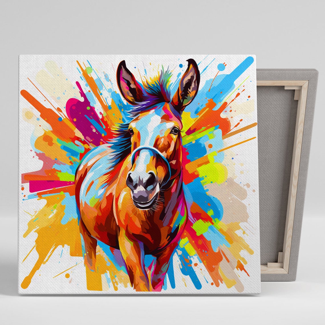 Donkey Paint Splash Explosion Vibrant Multicolor Pop Art Wall Poster