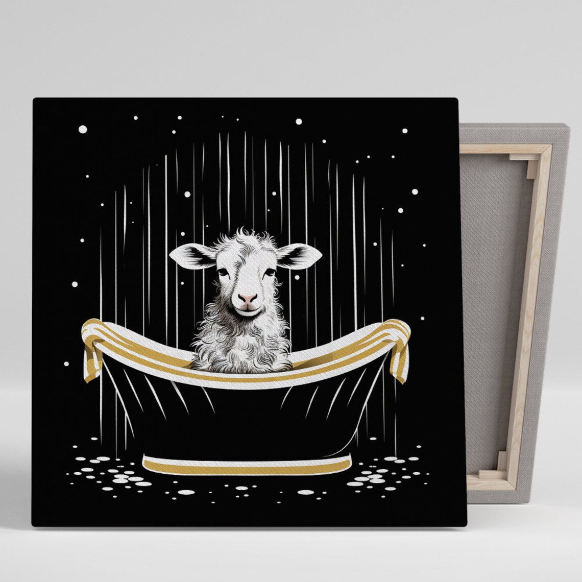 Sheep Bath Gold Black Moody Art Deco Bathroom Tub Cute Animal Wall Art